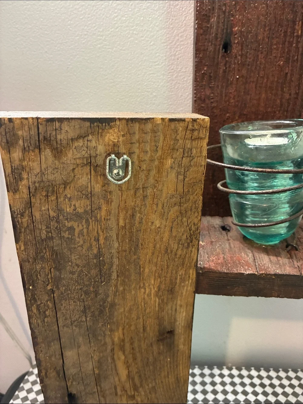 Rustic Wood Wall Sconces with Aqua Glass ( insulators) Votive Holders